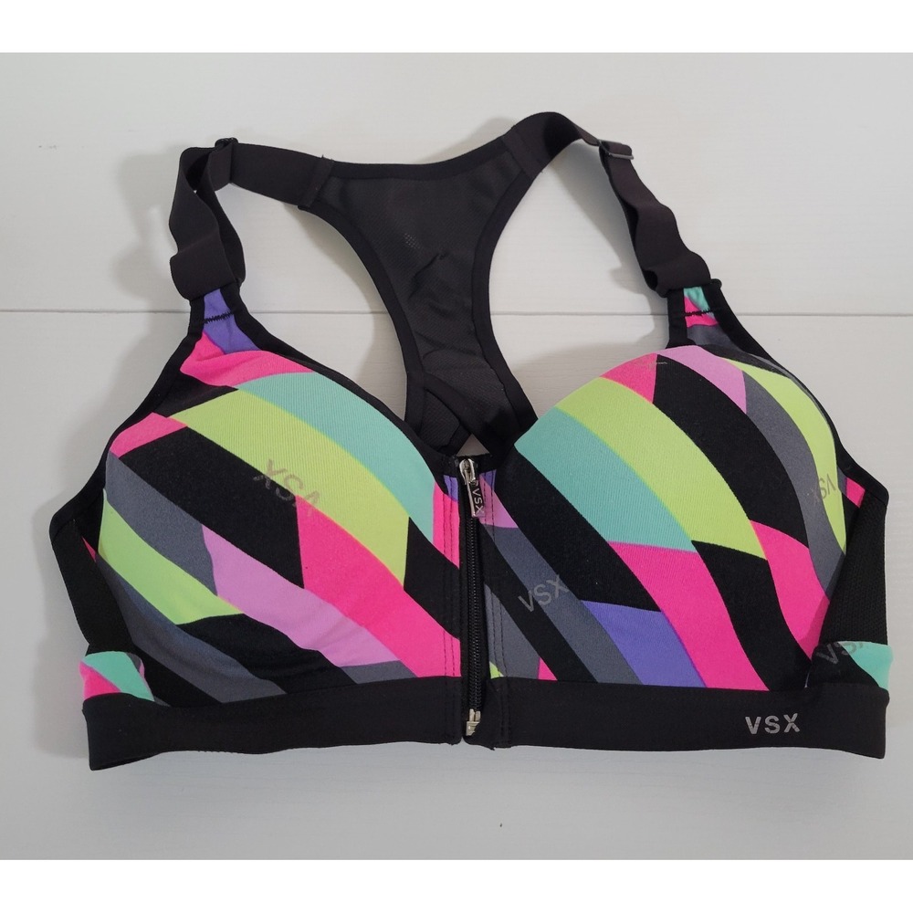 Victoria's Secret VSX Sports Bra Zip Front 34B Wire Free Racerback Padded 1950